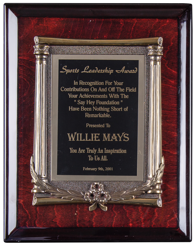 Lot 574 Willie Mays Sports Leadership Award Plaque