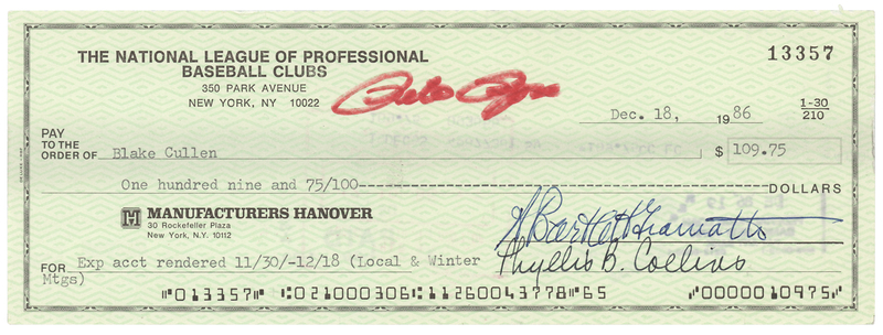 Lot 577 Pete Rose and Bart Giamatti Signed Check