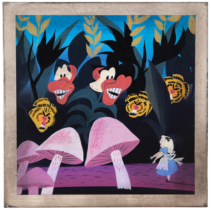 Lot 651 Mary Blair concept painting of 'The Garden of Live Flowers' from Alice in Wonderland