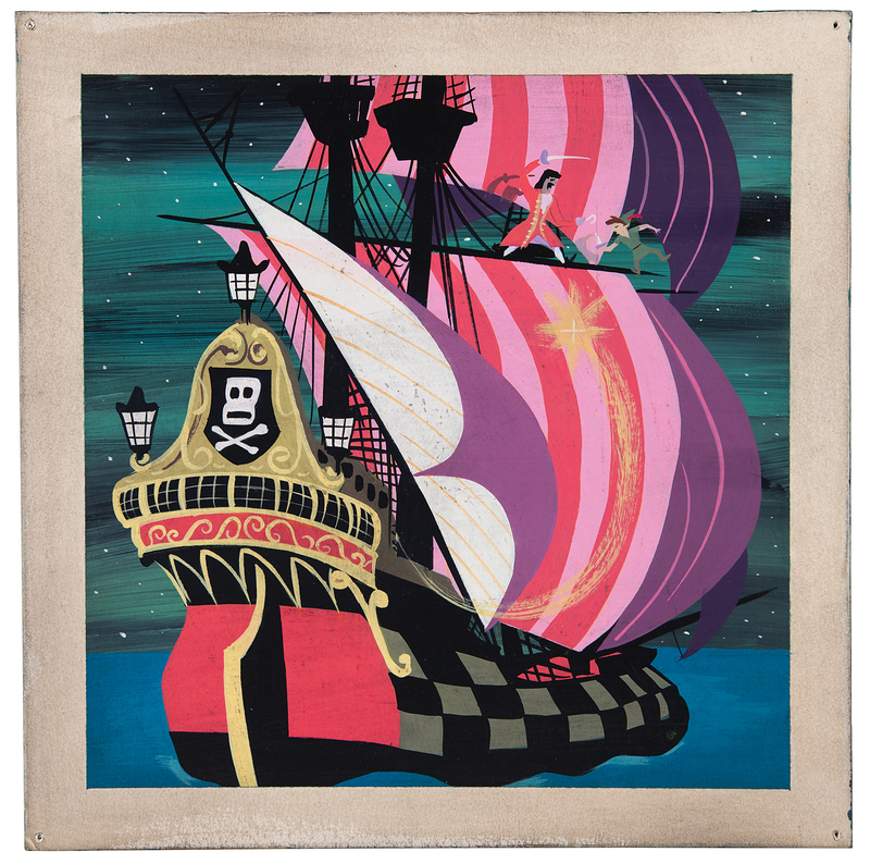 Lot 655 Mary Blair concept painting of Peter Pan, Captain Hook, and Tinker Bell from Peter Pan