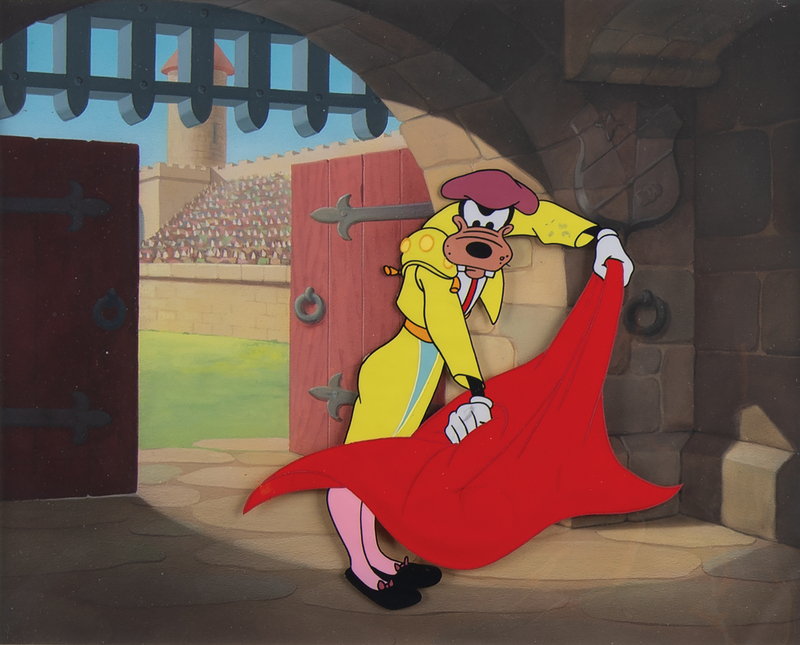 Lot 637 Goofy production cel and Eyvind Earle production background from For Whom the Bulls Toil