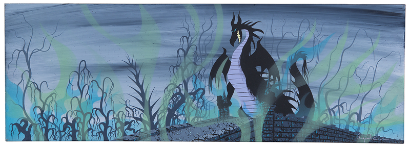 Lot 658 Eyvind Earle panoramic concept painting of Maleficent from Sleeping Beauty