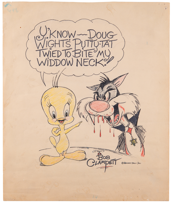 Lot 660 Bob Clampett original drawing of Sylvester and Tweety