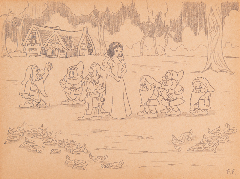 Lot 668 Frank Follmer concept story drawing for Snow White and the Seven Dwarfs
