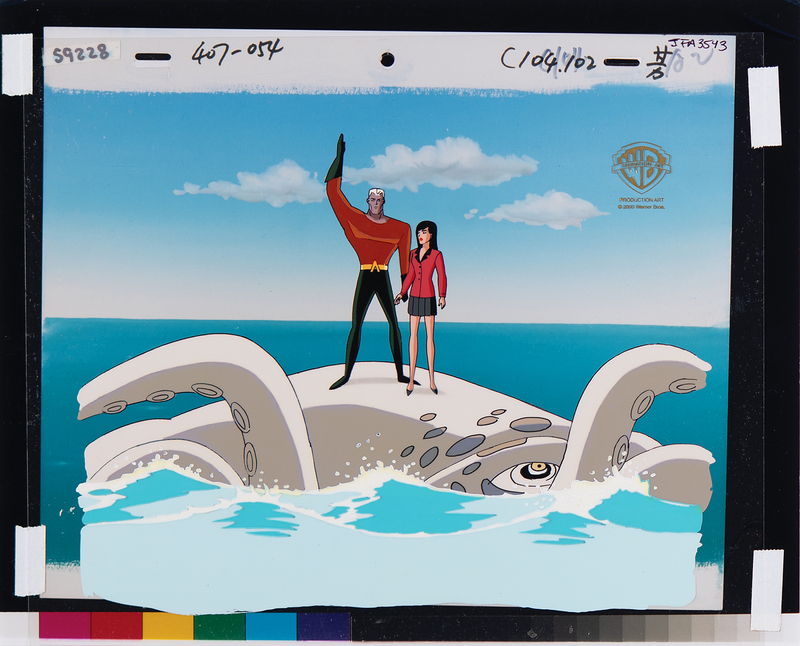 Lot 716 Aquaman, Lois Lane, and Giant Squid production cel from Superman: The Animated Series