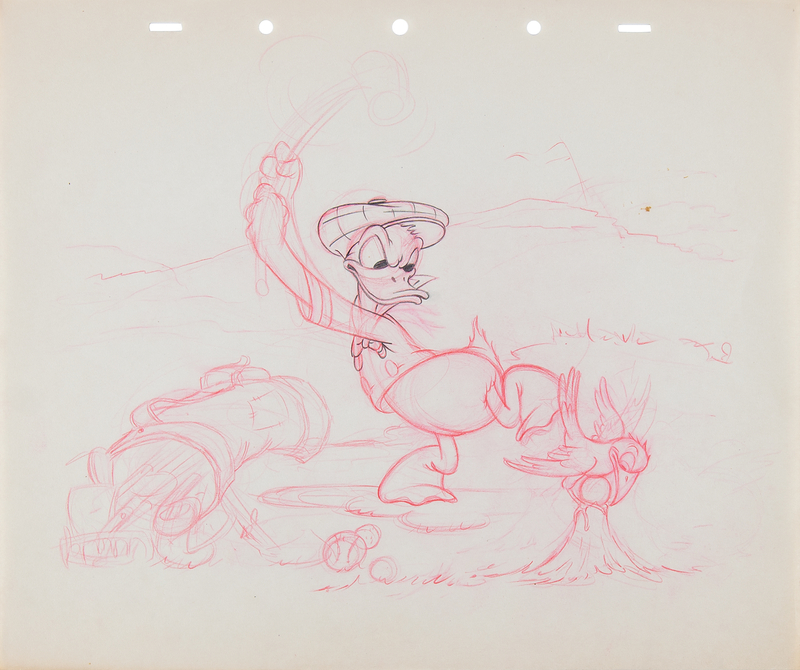 Lot 670 Donald Duck production concept drawing from Donald's Golf Game