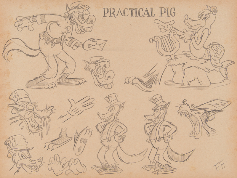 Lot 674 Frank Follmer model sheet drawing of The Big Bad Wolf for The Practical Pig