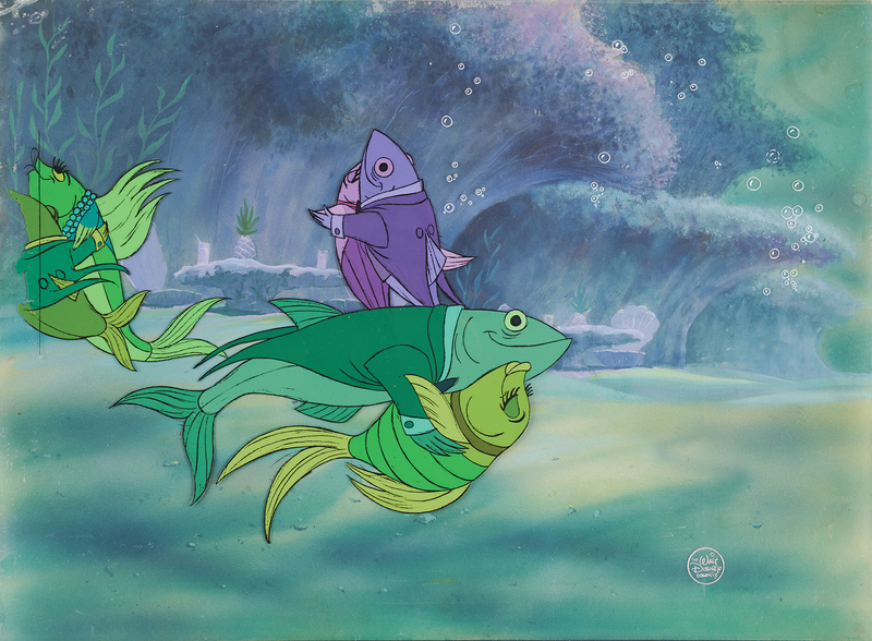 Lot 645 Beautiful Briny Ballroom (dancing fish) production cels and production background from Bedknobs and Broomsticks