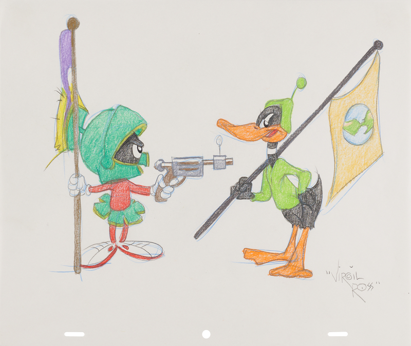Lot 708 Virgil Ross Original Drawing of Daffy Duck and Marvin the Martian