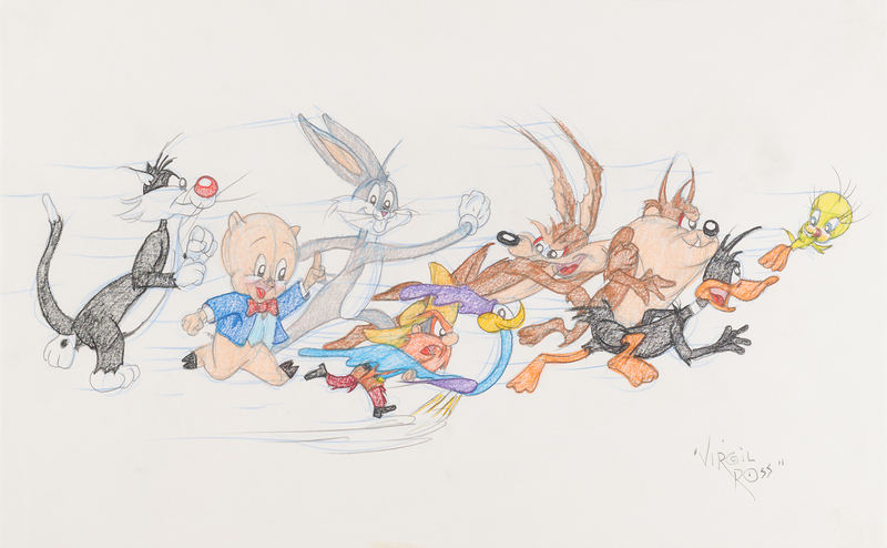 Lot 703 Virgil Ross Original Drawing of (9) Looney Tunes Characters