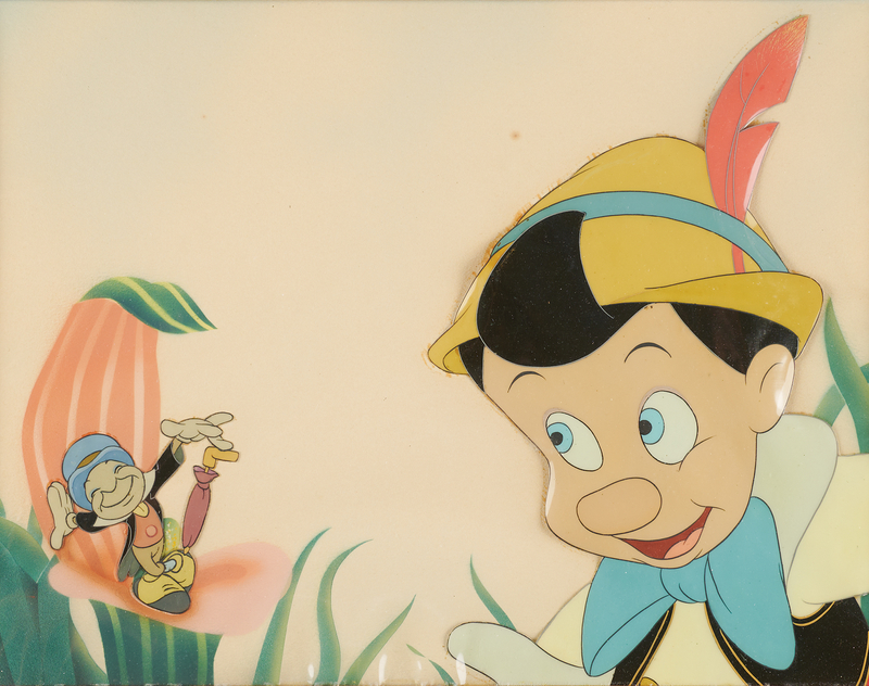 Lot 626 Pinocchio and Jiminy Cricket production cel from Pinocchio