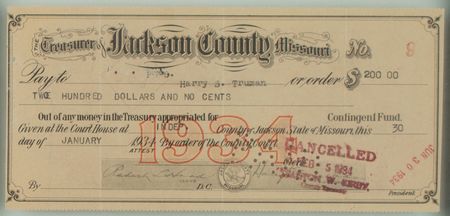 Lot #63 Harry S. Truman Signed Check - Image 1