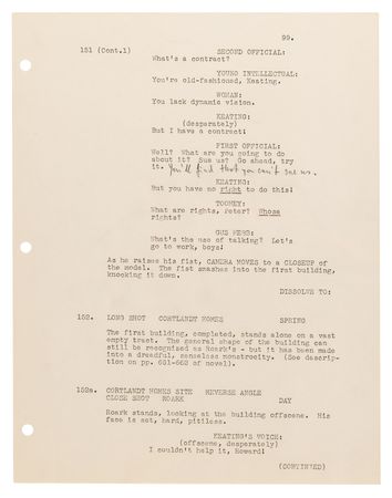 Lot #262 Ayn Rand Hand-Annotated Pages (3) from Her Screenplay for 'The Fountainhead' - Image 2