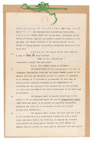 Lot #246 Thomas Hardy Document Signed for Tess of the d'Urbervilles - Image 2