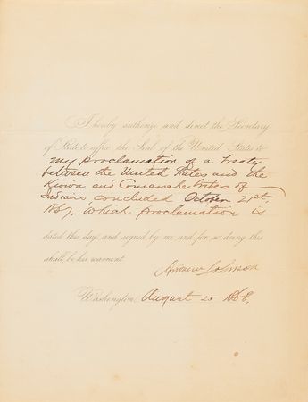 Lot #9 Andrew Johnson Document Signed as