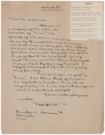 Lot #251 Joyce Kilmer Archive: (2) Signed Books (Trees and Other Poems, The Younger Choir), (4) Signed Letters, and Autograph Manuscript of “Poets” - Image 5