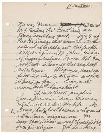 Lot #393 Leonard Bernstein Twice-Signed Autograph Manuscript on Religion: 