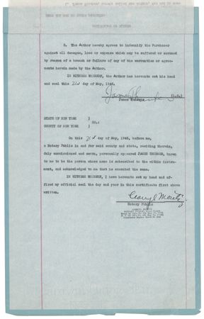 Lot #329 James Thurber Signed Contract for 'The Secret Life of Walter Mitty' Film Adaptation (1946) - Image 1