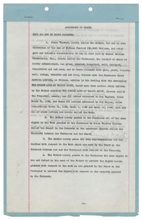 Lot #329 James Thurber Signed Contract for 'The Secret Life of Walter Mitty' Film Adaptation (1946) - Image 2