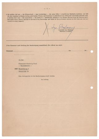 Lot #398 Igor Stravinsky Signed Royalty Tax Exemption Document - Image 1