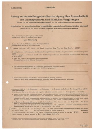 Lot #398 Igor Stravinsky Signed Royalty Tax Exemption Document - Image 2