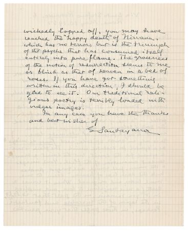 Lot #321 George Santayana Autograph Letter Signed on Poetry, Mysticism, Nirvana, and Religious Symbolism - Image 2