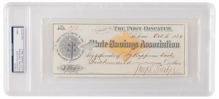 Lot #150 Joseph Pulitzer Signed Check - PSA NM 7
