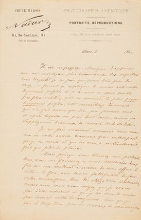 Lot #222 Nadar Autograph Letter Signed