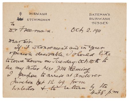 Lot #303 Rudyard Kipling Autograph Letter Signed Regarding the Care of His Sister, Alice 'Trix' Fleming - Image 1