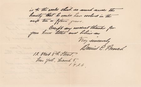 Lot #217 Daniel Chester French Autograph Letter Signed on Henry Bacon's Death - Image 2