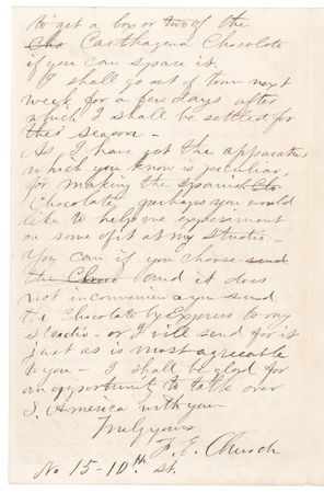 Lot #213 Frederic Edwin Church Autograph Letter Signed on Colombian Chocolate and South America - Image 2