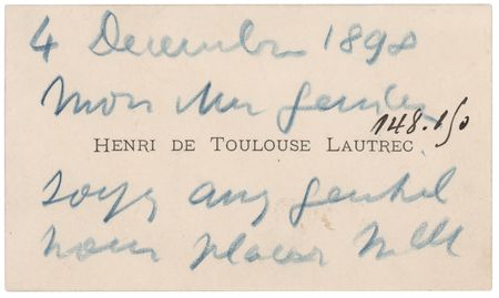 Lot #231 Henri de Toulouse-Lautrec Autograph Note Signed on Calling Card - Image 2