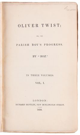 Lot #282 Charles Dickens: Oliver Twist; or, The Parish Boy's Progress (First Edition, First Issue in Three Volumes) - Image 2