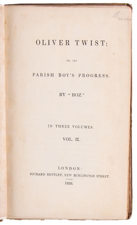 Lot #282 Charles Dickens: Oliver Twist; or, The Parish Boy's Progress (First Edition, First Issue in Three Volumes) - Image 3