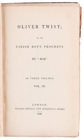 Lot #282 Charles Dickens: Oliver Twist; or, The Parish Boy's Progress (First Edition, First Issue in Three Volumes) - Image 4