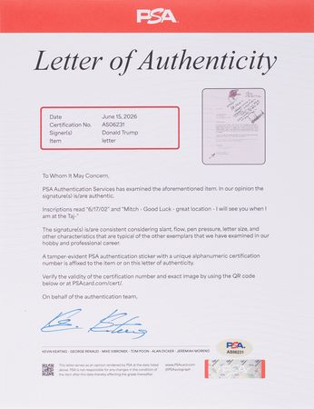 Lot #65 Donald Trump Autograph Note Signed - 