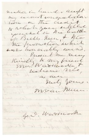 Lot #4 Martin Van Buren War-Dated Autograph Letter Signed to General James S. Wadsworth Following Bull Run - Image 2
