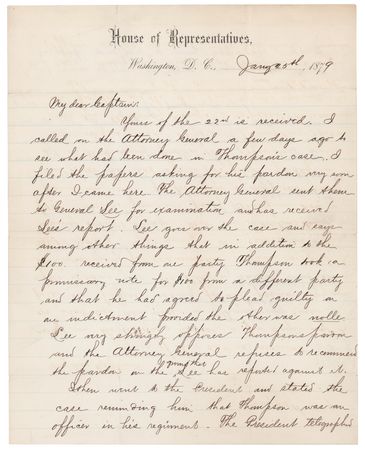 Lot #30 James A. Garfield Letter Signed on a Presidential Pardon Appeal - Hayes Orders Review of a Former Officer's Case - Image 1