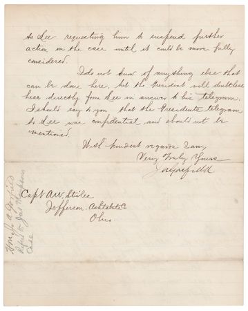 Lot #30 James A. Garfield Letter Signed on a Presidential Pardon Appeal - Hayes Orders Review of a Former Officer's Case - Image 2
