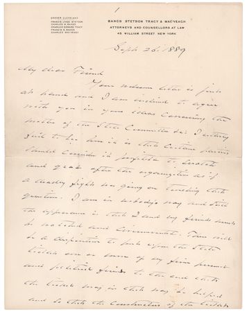 Lot #24 Grover Cleveland Autograph Letter Signed