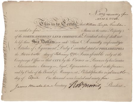 Lot #145 Robert Morris Document Signed, Issuing