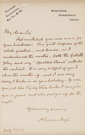 Lot #243 Arthur Conan Doyle Autograph Letter Signed on The Speckled Band, a Stage Adaptation of a Classic Sherlock Holmes Story - Image 2
