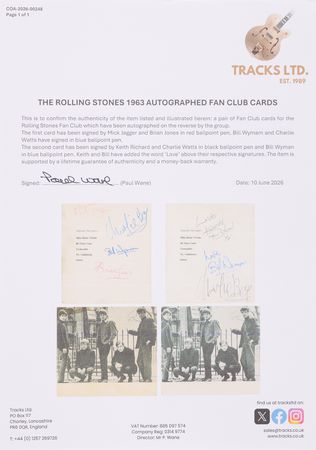 Lot #386 Rolling Stones (2) Signed Fan Club Promotional Cards (c. 1963) - The Earliest Form of the Band’s Fan Club Card - Image 4
