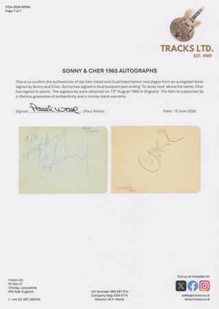 Lot #489 Sonny and Cher Signatures - Image 2