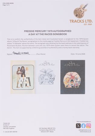Lot #384 Queen: Freddie Mercury Signed 'A Day at the Races' Music Book - Image 2