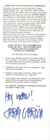 Lot #431 Grateful Dead: Jerry Garcia Signed Oakland Coliseum Arena Ticket - New Year's Eve, 1990 - Image 1