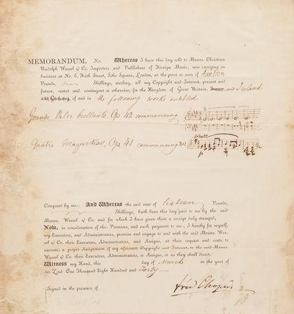 Lot #344 Frederic Chopin Document Signed - Selling