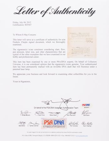 Lot #344 Frederic Chopin Document Signed - Selling Copyrights to 'Quatre Mazurkas, Op. 41' and 'Grande Valse brillante, Op. 42' - Image 5