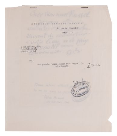 Lot #208 Georges Braque Autograph Note Signed with Cover Design Material for G. Braque (1959) - Image 3