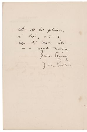 Lot #269 James M. Barrie Autograph Letter Signed: 